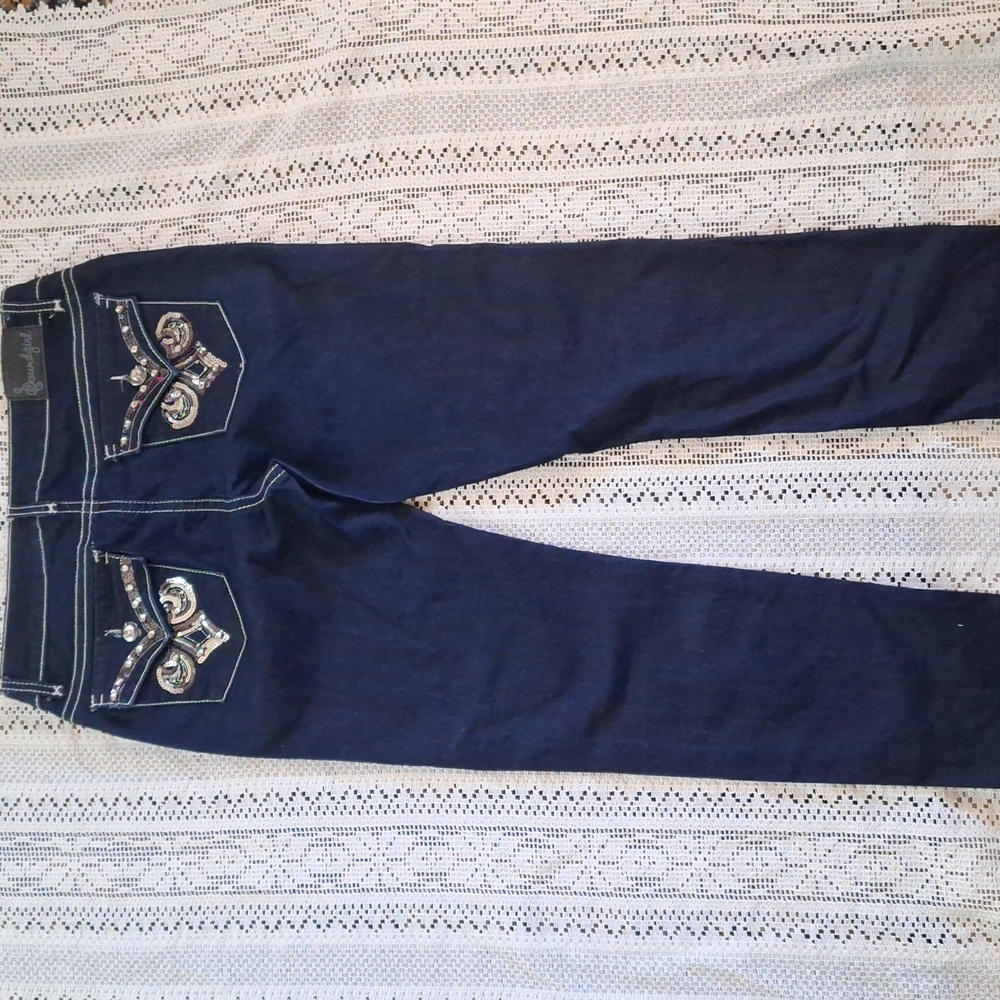 Soundgirl boot cut dark rinse bling jeans